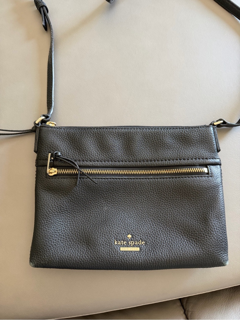kate spade Black Pebbled Leather Gold-Zip Crossbody